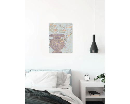 Gemälde einer Vase mit Blumen im Schlafzimmer