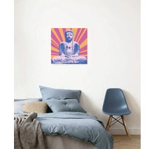 Schlafzimmer mit Wandbild eines Buddhas