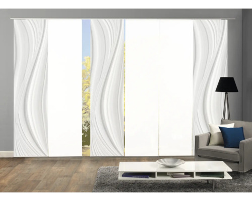 Raumansicht mit Schiebegardinen mit Wellenmuster