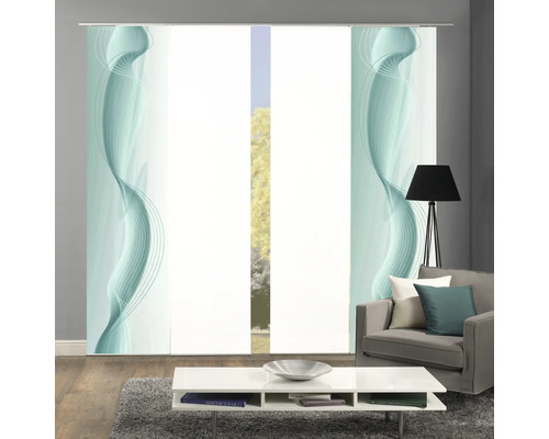 Raumszene mit Schiebegardinen mit Wellenmuster