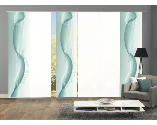 Raumansicht mit Schiebegardinen mit Muster