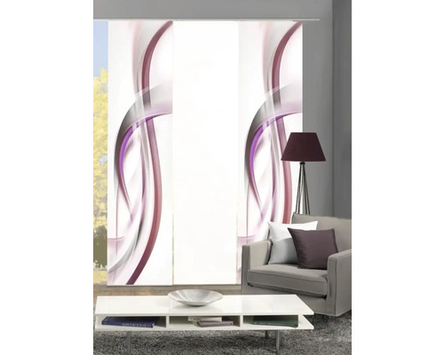 Wohnzimmer mit Schiebegardinen mit abstraktem Muster