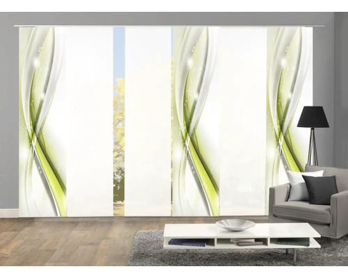 Schiebegardinen mit grünem Design im Wohnzimmer