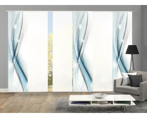 Raumansicht mit Schiebegardinen mit abstraktem Design