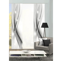 Dekoratives Wohnzimmer mit Schiebegardinen mit abstraktem Muster