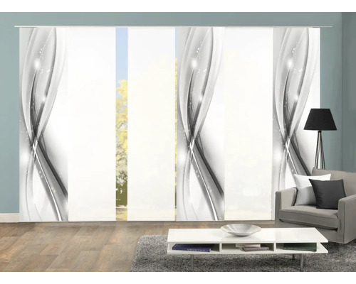 Raumansicht mit Schiebegardinen mit Wellenmuster