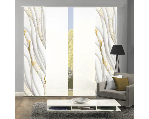 Raum mit Schiebegardinen mit Marmoroptik