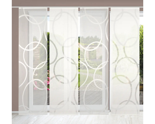 Schiebegardine mit Kreismuster vor Fenstertür