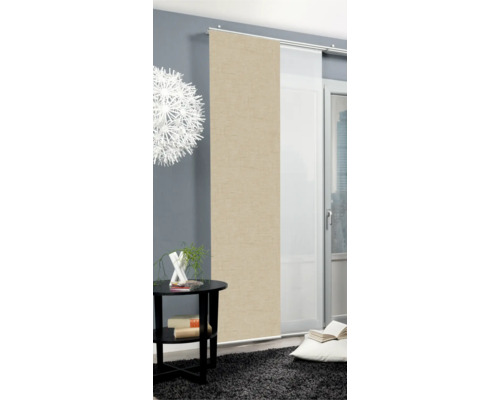 Modernes Wohnzimmer mit Schiebegardinen, Beistelltisch und Teppich