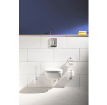Modernes Badezimmer mit Wand-WC, Toilettenbürste und Papierhalter