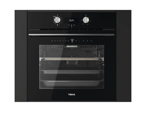 Schwarzer Einbaubackofen von Teka mit Digitalanzeige und Garraumbeleuchtung
