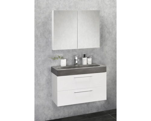 Badmöbel-Set mit Waschbecken, Unterschrank mit zwei Schubladen und Spiegelschrank