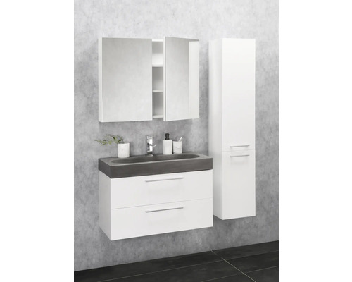 Badezimmer-Set mit Waschtischunterschrank, Waschbecken, Spiegelschrank und Hochschrank