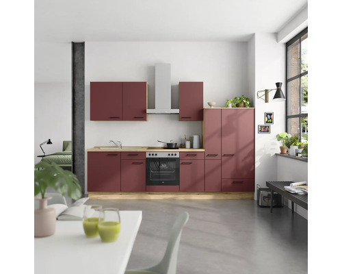 NOBILIA Küchenzeile Urban 300 cm rostrot matt vormontiert Variante rechts
