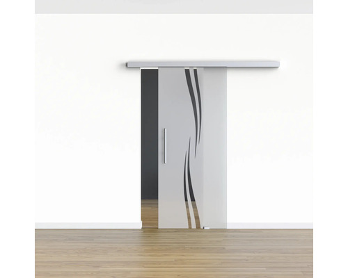 Schiebetür aus Glas mit Dekor in Wohnraum