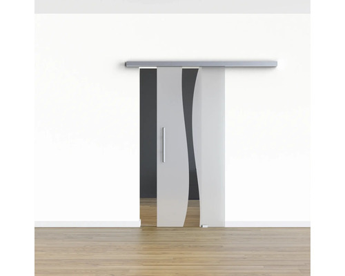 Schiebetür aus Glas mit Griff und Führungsschiene