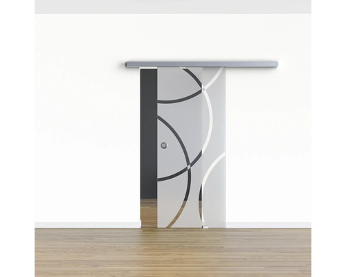 Schiebetür aus Glas mit kreisförmigem Dekor