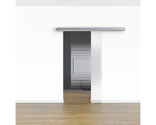 Raumansicht mit Glasschiebetür mit horizontalen Streifen