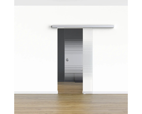 Schiebetür aus Glas mit horizontalem Streifenmuster