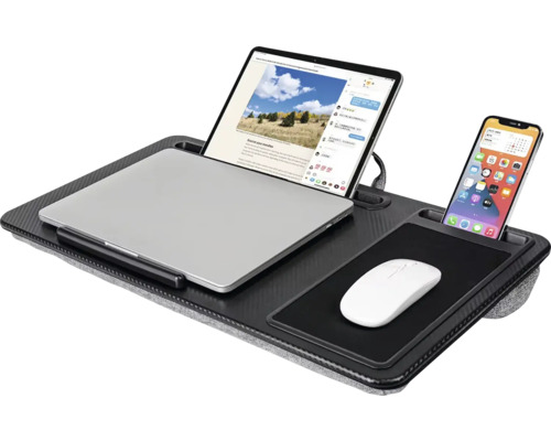 Laptoptisch mit Tablet, Laptop und Mobiltelefon