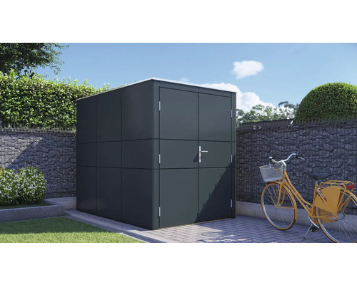 Fahrradgarage Bertilo HPL Design Bike Port 155 x 235 cm anthrazit Geräumiger Geräteschuppen aus Metall im Garten mit Fahrrad