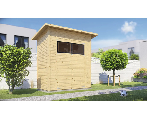 Gartenhaus Bertilo Fineline Rhombusprofil Modern 1 252 x 137 cm natur Holzgartenhaus mit zwei Fenstern im Garten