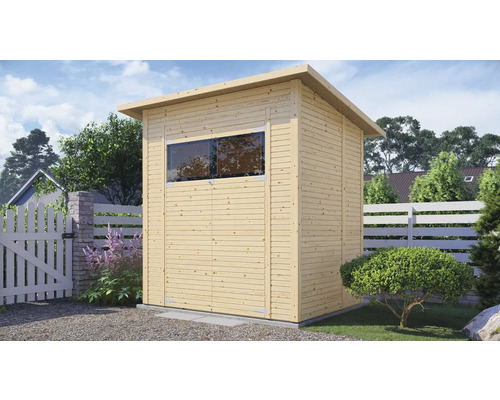 Gartenhaus Bertilo Fineline Rhombusprofil Modern 2 252 x 199 cm natur Gartenhaus aus Holz mit Fenster und Flachdach