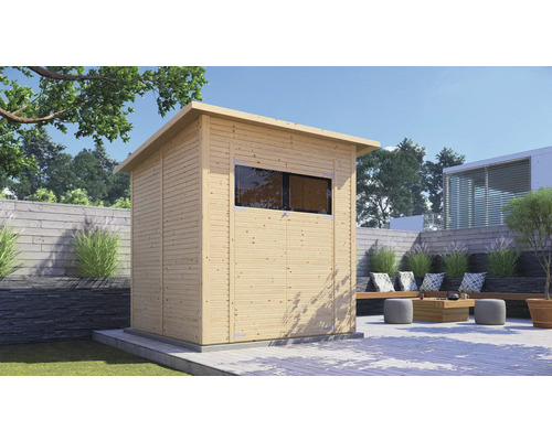Gartenhaus Bertilo Fineline Rhombusprofil Modern 3 252 x 232 cm natur Holzgartenhaus mit Fenster im Garten