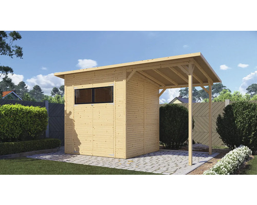 Gartenhaus Bertilo Fineline Rhombusprofil Modern 3 Plus inkl. Schleppdach 418 x 232 cm natur