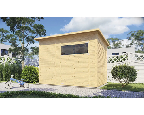 Gartenhaus Bertilo Fineline Rhombusprofil Modern 4 335 x 231 cm natur Holzgartenhaus mit Fenster im Garten