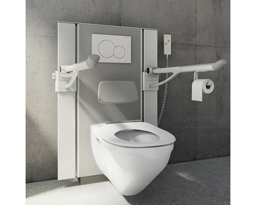 Wand-WC mit Haltegriffen und Rückenstütze für barrierefreies Badezimmer