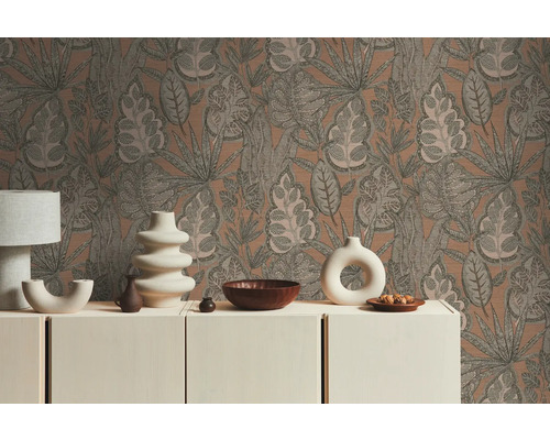 Vliestapete 39346-2 Blätter Farn braun orange