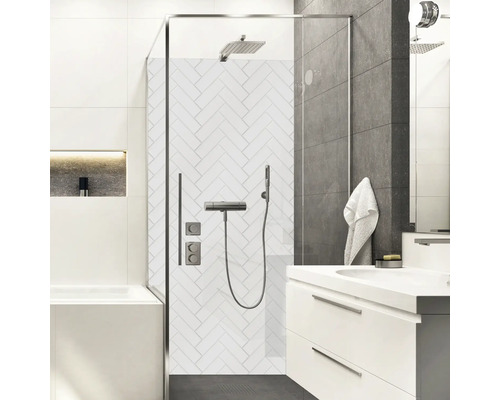 Duschrückwand mySpotti Shower Herrinbone Tiles White 150 x 255 cm