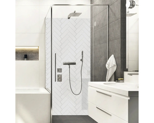 Duschrückwand mySpotti Shower Herrinbone Tiles White Fliesenoptik 255 x 100 cm SH-255100-1918-HB Duschrückwand mySpotti Shower Herrinbone Tiles White Fliesenoptik 255 x 100 cm SH-255100-1918-HB