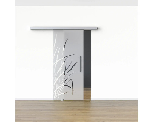 Schiebetür aus Glas mit Gräser Design