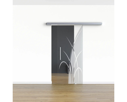 Schiebetür aus Glas mit Pflanzenmotiv in einem Raum