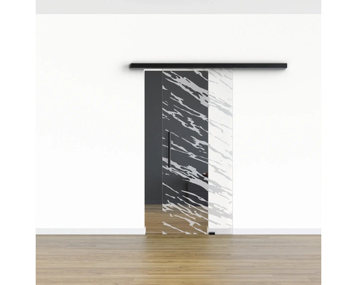 Schiebetür aus Glas mit Muster und Griff