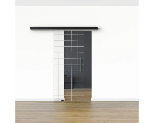 Glasschiebetür mit Rasterdesign und Griff