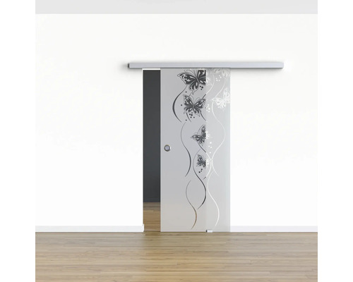 Schiebetür aus Glas mit Schmetterlingsmuster