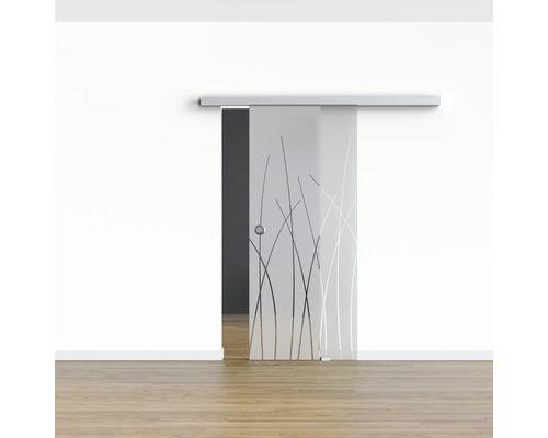 Schiebetür aus Glas mit Dekor im Wohnraum