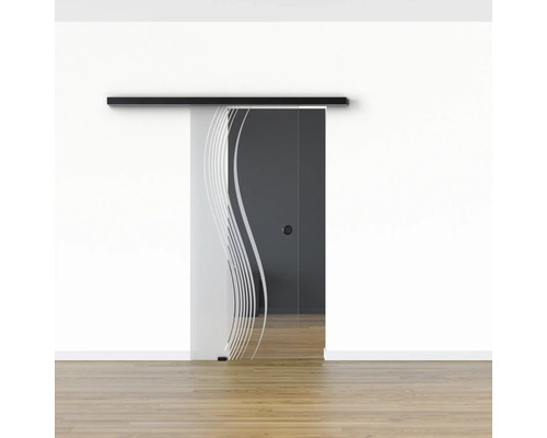 Glasschiebetür mit Wellendesign in einem Raum