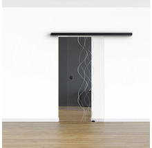 Pertura Glasschiebetür Komplettset Glera Curl 01 1025x2175 mm Rechts inkl. Beschlag Selir Aluminium schwarz,Griffmuschel