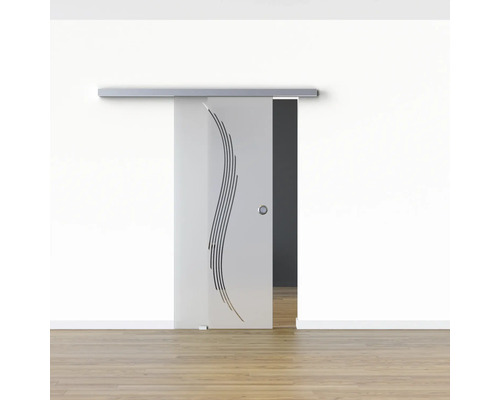 Schiebetür aus Glas mit Designelementen in einem hellen Raum.