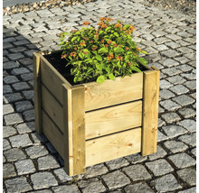 Quadratischer Pflanzkasten aus Holz mit Bepflanzung