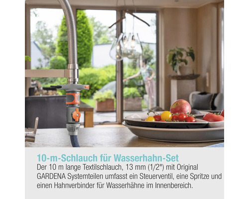 10 Meter Schlauch für Wasserhahn-Set auf einer Küchentheke