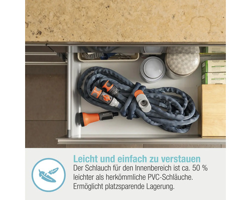 Gardena Textilschlauch im geöffneten Schubfach