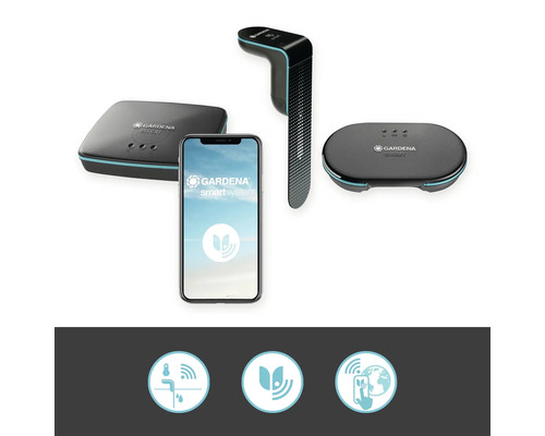 Gardena Smart System mit Sensor, Gateway und Smartphone zur Gartensteuerung