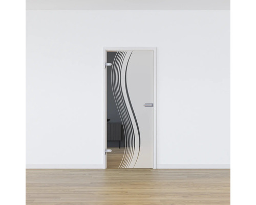 Zimmertür aus Glas mit Wellendesign im Interieur