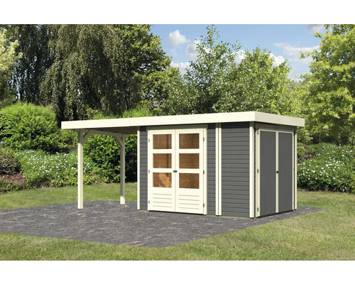 Gartenhaus Karibu Karola 2 mit Schleppdach 2,4 m inkl. Anbauschrank 542 x 238 cm terragrau