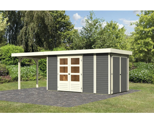 Gartenhaus Karibu Karola 5 mit Schleppdach 2,8 m inkl. Anbauschrank 632 x 217 cm terragrau